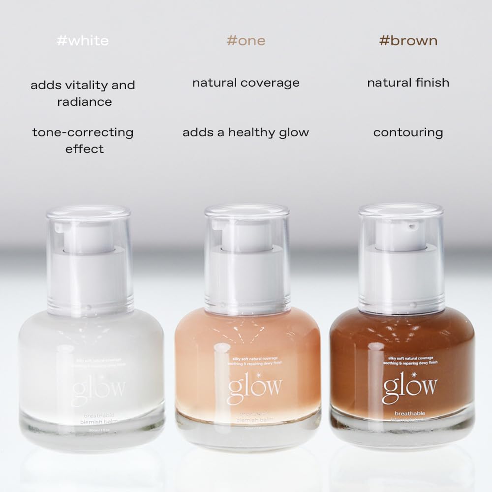 glow breathable blemish balm #brown : lightweight & hydrating, skincare-like, medium-coverage bb cream infused with green tea water, 1 fl oz