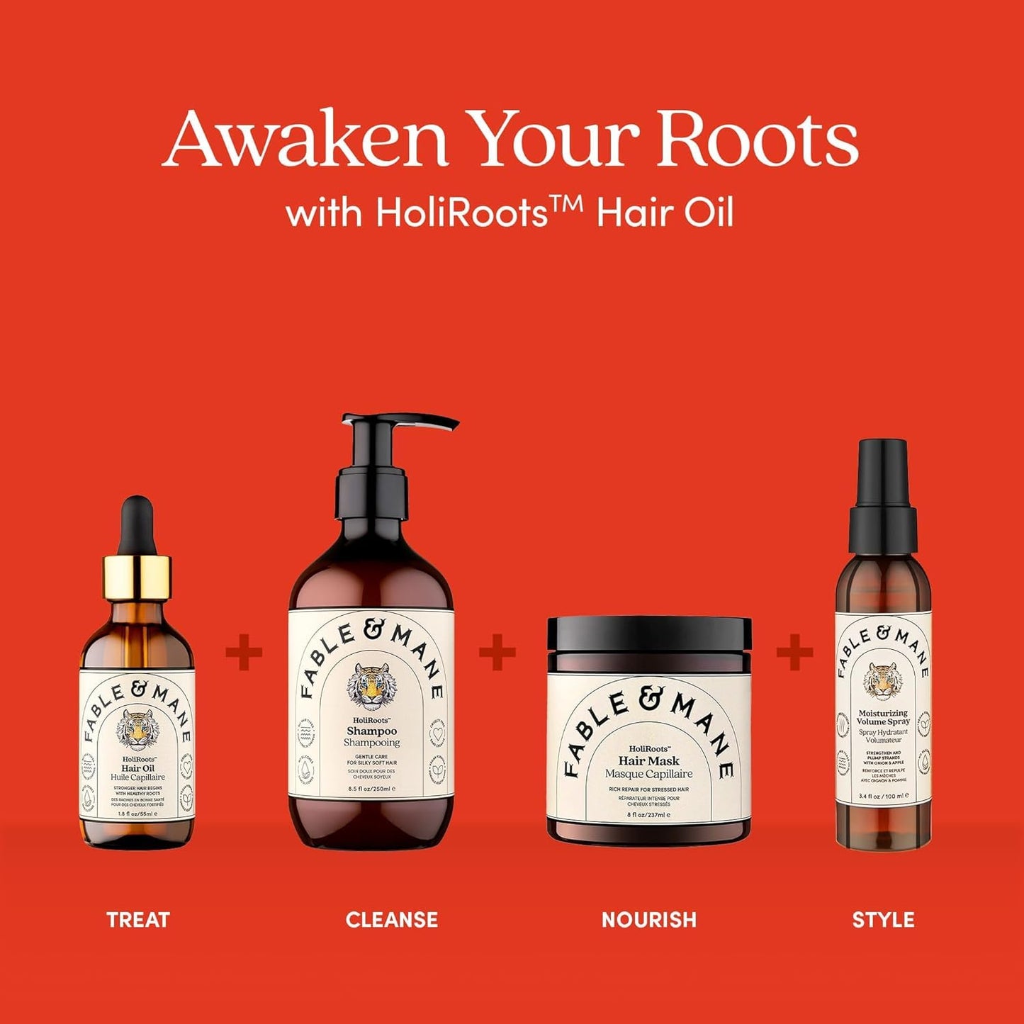 Fable and Mane Hair Oil - HoliRoots Strengthening Serum for Damaged, Frizzy Hair with Ashwagandha, Castor Oil & Scalp Treatment - 1.8FL oz